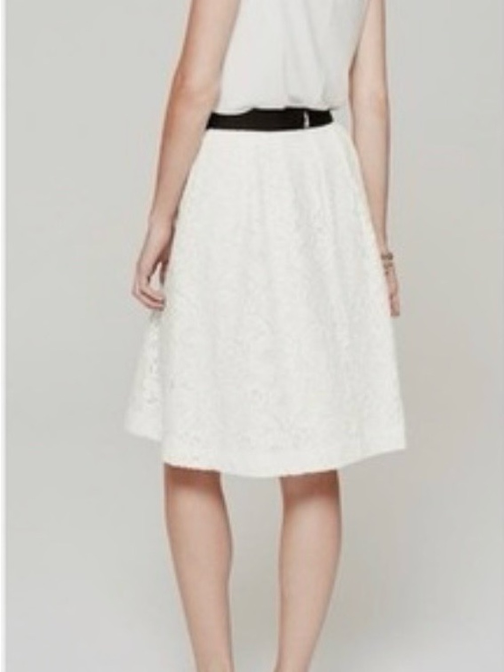LOFT White Lace A-Line Skirt with Black Waistband
